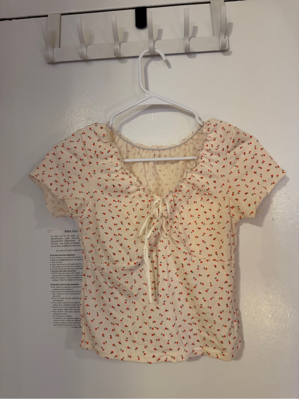 Cream Floral Tie-Front Women's Top